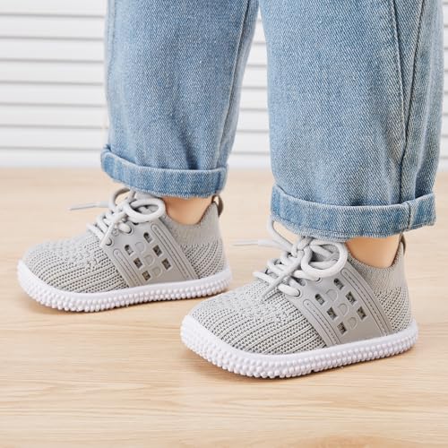 Image of BMCiTYBM Baby First Walking Shoes Boys Girls Infant Sneakers Breathable 6 9 12 18 24 Months Grey Size 6-12 Months Infant