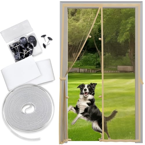 Fiberglass Mesh Magnetic Screen Door – Heavy Duty Self-Closing Hanging Door Net Screen with Magnet Closures – Available in 5 Colors and Many Sizes – Magnetic Door Screen by Sentry Screens Beige