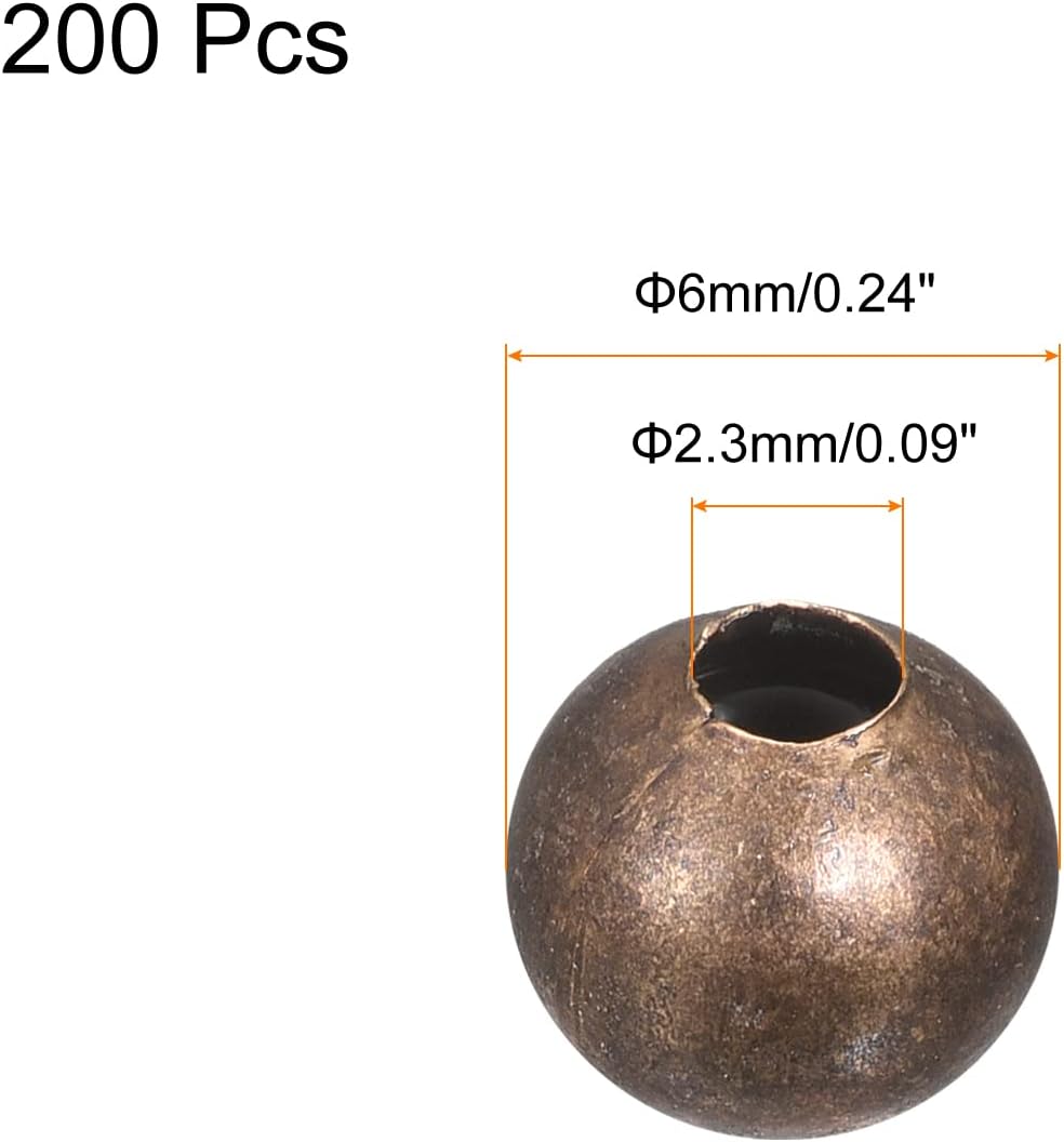 uxcell 200Pcs Smooth Round Spacer Beads, 6mm Spacer Loose Ball Beads for Jewelry Making Bracelet Necklace DIY, Copper - Image 2