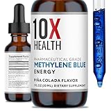 10X Health Methylene Blue Drops with Black Pepper Extract - 30ml Methylene Blue Pharmaceutical Grade Liquid - Promotes Energy, Focus & Cognitive Support - Pina Colada Flavor, Vegan, Non-GMO