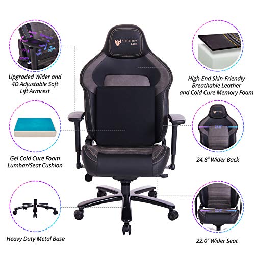 Von Racer Big And Tall Gaming Chair 440Lb Gamer Chair With Gel Cold Cure Foam Lumbar Big And Tall Office Chair 4D Adjustable Arms Heavy Duty Metal Base Computer Chair For Gamers Office Workers #TOP6