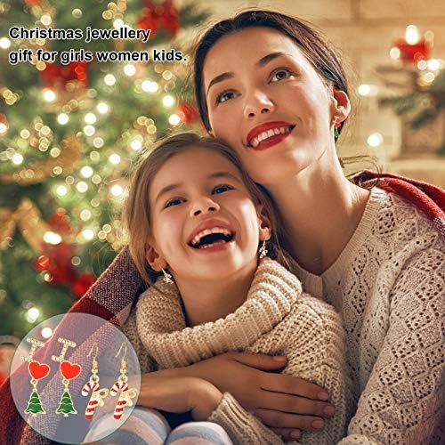 HOWAF 9 Pairs Novelty Christmas Earrings for Women Girls, Xmas Drop Dangle Earrings for Christmas Jewellery Gifts, Snowflake Reindeer Gloves Christmas Tree Bell Wreath Cane Santa Hat Drop Earrings