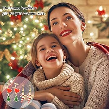 LOLIAS Set van 6 paar kerstclip-on oorbellen voor vrouwen, hangende oorbellen, kerstboom, rendier, kerstman, hangende oorbellen, leuke oorbellen, kerstcadeau, Roestvrij staal