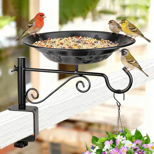 Balcony Bird Feeder, BOLITE Hanging Bird Bath Outdoors Deck Mounted with Garden Decorative Hook for Hanging Planters, Lanterns, Wind Chimes, Gifts for Women Men