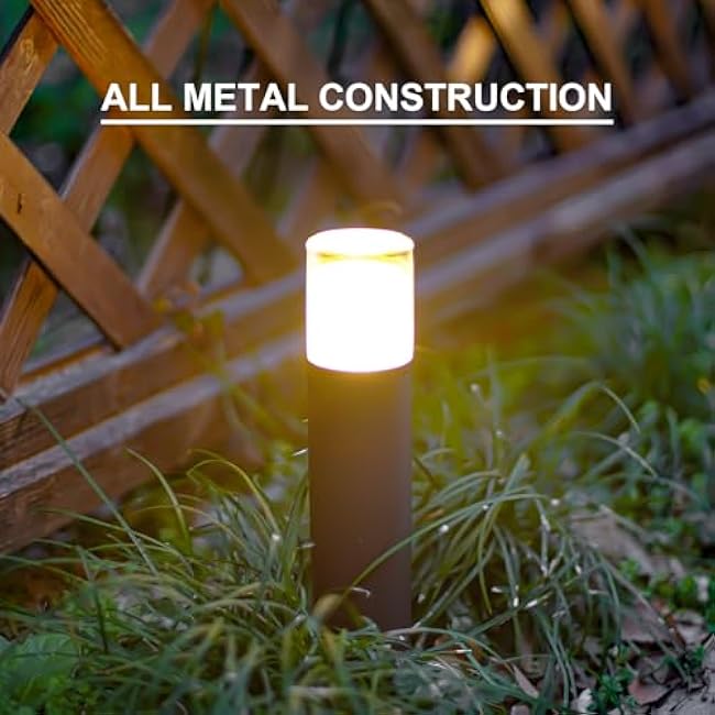 GOODSMANN Low Voltage Pathway Lighting 8PK Bollard Landscape Lights Kits 2W 2700K Warm White LED Wired Path Light 100 Lumens Metal Outdoor Brown Finish Walkway/Driveway Light with Stake Connector