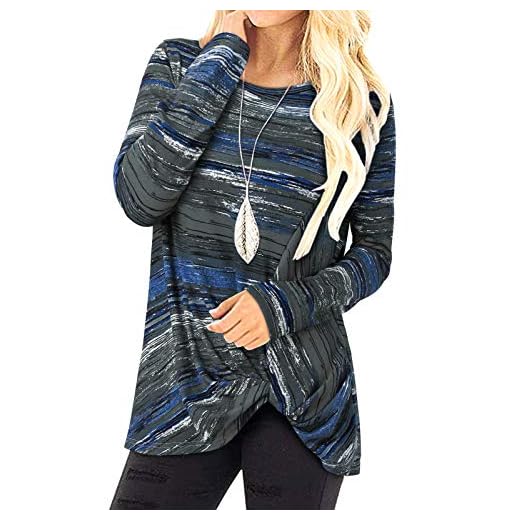Yoins Dam Toppar Långärmad T-shirt för Kvinnors Vinter Tröja Stickad med Knut Skjorta Lös Asymmetris Topp