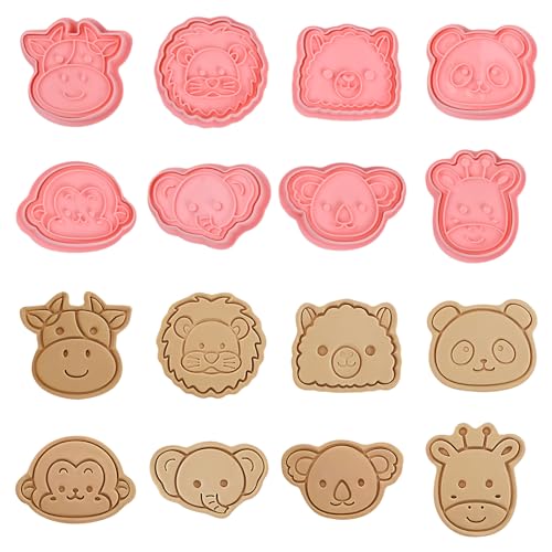 Volumoon 8 peças cortadores de bolachas, moldes para bolachas, cortador de bolachas de plástico, 3D moldes de bolachas para crianças, molde de bolachas de desenhos animados para Fondant fazer bolachas