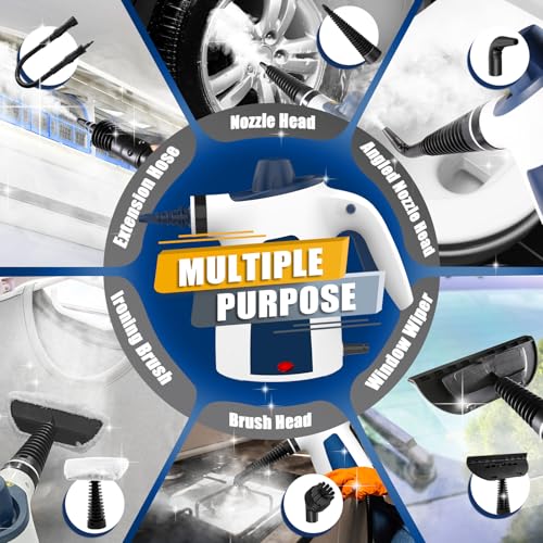 Pressurized Handheld Steam Cleaner for Home with Safety Lock & 9 Accessories - 350ML Multi-Surface Steamer for Car, Tile, Grout, and Upholstery Cleaning
