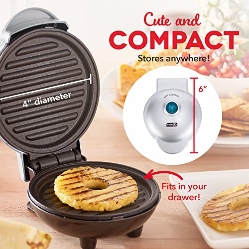 Dash Mini Maker Portable Grill Machine + Panini Press For Gourmet Burgers, Sandwiches, Chicken + Other On The Go Breakfast, Lunch, Or Snacks With Recipe Guide - Silver #TOP3