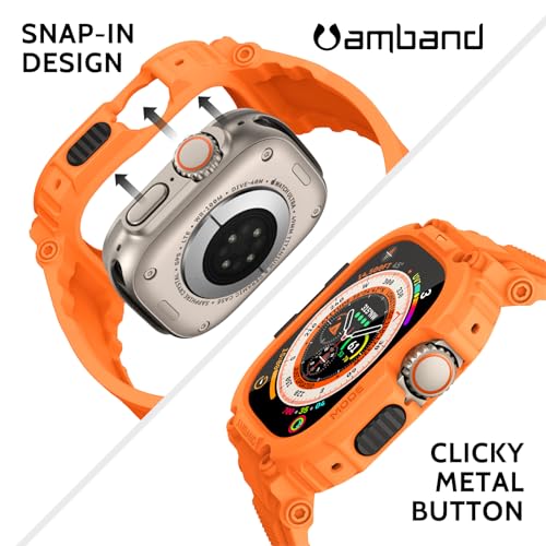 Image of amBand Bands Case Screen Protector Compatible with Apple Watch Ultra 3 /2 /1 49mm, M1 Sport Series Rugged Cover Strap and 9H Tempered Glass Film, Protective Bumper for iWatch 49 mm Men Orange