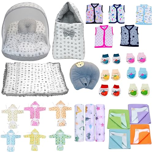 Image of Infantbond by fareto All Season use Baby Essentials Combo | Baby Products | Baby Gift Set | Baby Combo Set for new Born (0-6months)(Pack of 41) (Grey Taj)