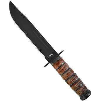 normani USMC Combat Knife, Leather Ring Handle Leather Sheath, Black Blade Colour USMC-Brown