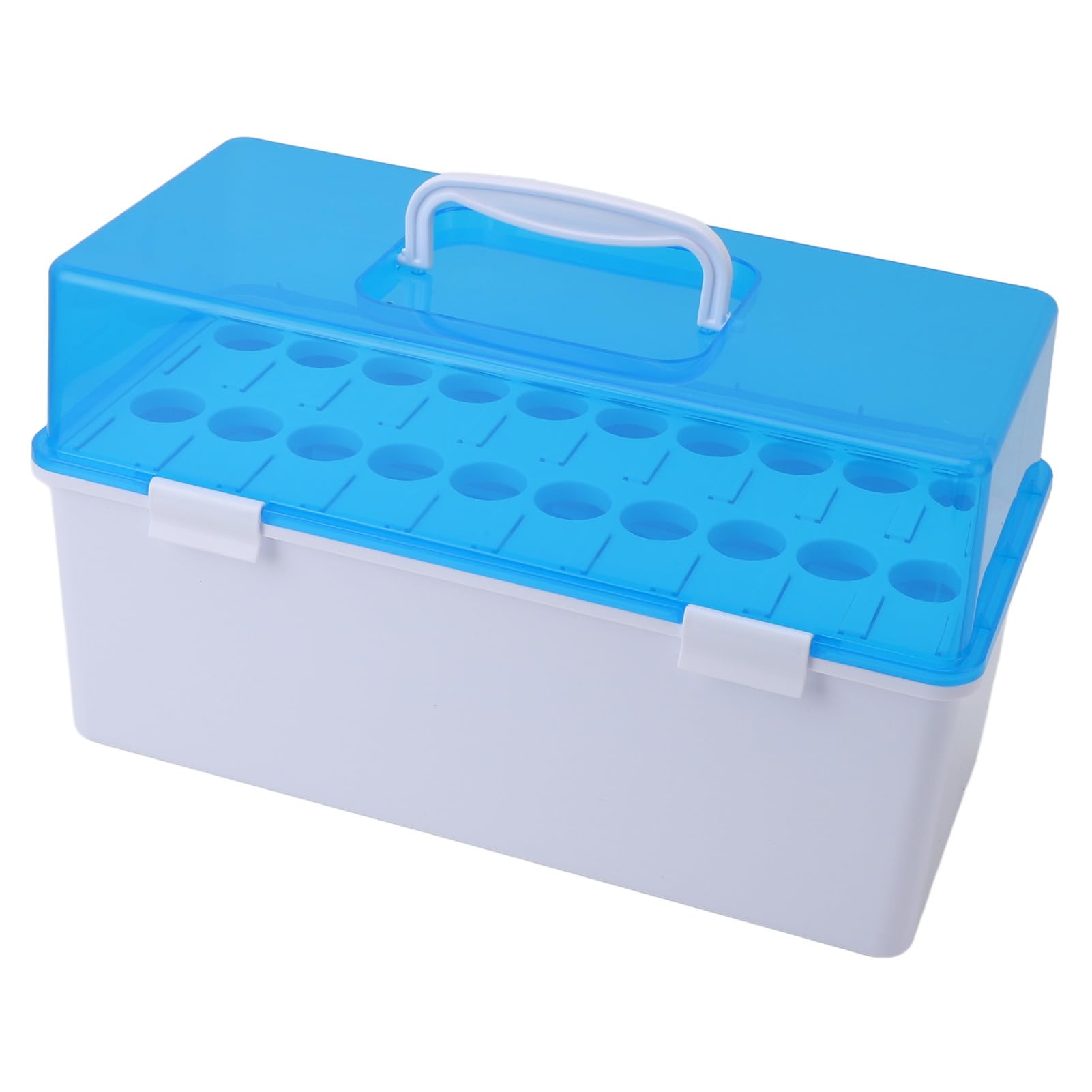 Caja de almacenamiento de tubos de ensayo con asa portátil, tapa a prueba de polvo, capacidad para 20 soportes para tubos de ensayo, para laboratorios de investigación científica,