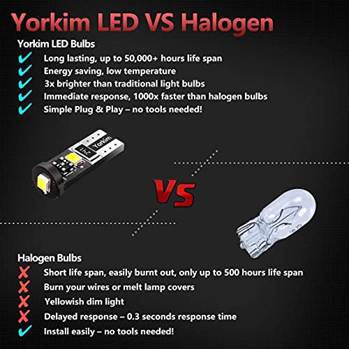 Yorkim 194 Led Bulb Canbus White Error Free 3-Smd 2835 Chipsets, T10 Interior Led For Car Dome Map Door Courtesy License Plate Trunk Lights With 194 168 W5W 2825 Sockets Pack Of 10 #TOP4