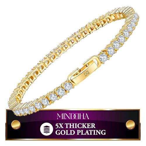 MINDDHA 14K Gold/White Gold Plated 2mm 3mm Cubic Zirconia Tennis Bracelet | Silver Bracelet, Gold Bracelet for Women | Classic CZ Bracelet| Size 6-8 Inch