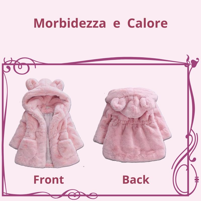 Cappotto Bambina in soffice Pelliccia Sintetica, con Cappuccio e Orecchie, Giacca Invernale Calda per Bambine