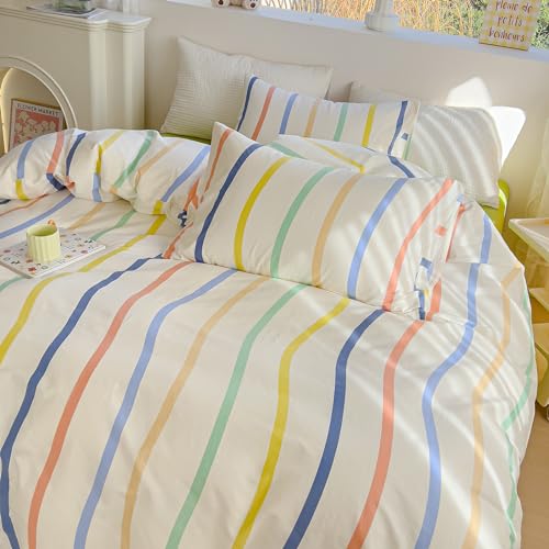 Eavd EAPR024-T Colorful Striped Duvet Cover Twin Soft Cotton Rainbow Striped Bedding Set With 2 Pillowcases Modern Geometric Duvet Cover thumb #2