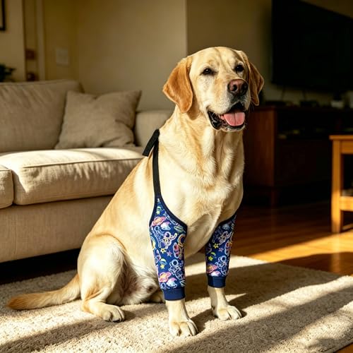 Image of Dogs Knee Protector Pad for Calluses Knee Brace Front Elbow Support Wrap Pet Sleeves for Wounds Dog Elbow Callus Treatment for Medium Large Dogs with Scarf(Large Astronaut)