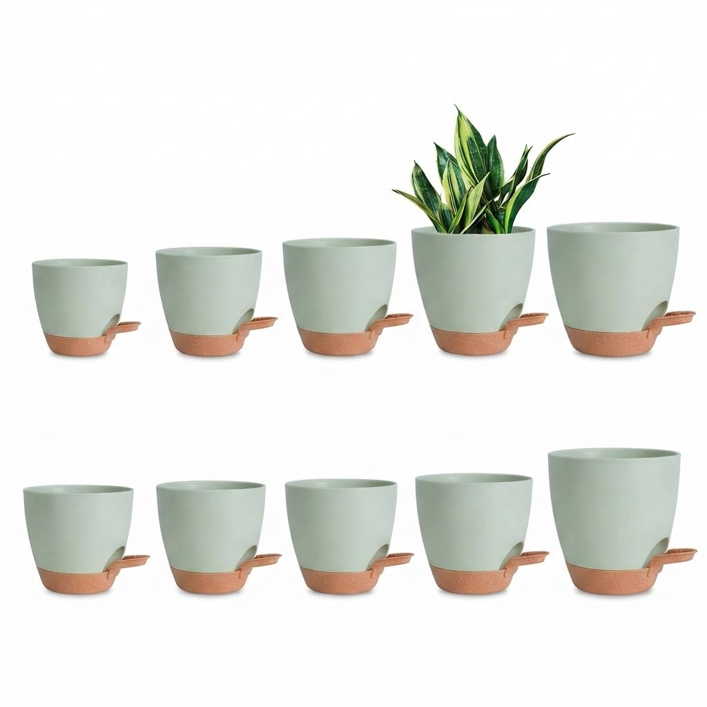 Lot de 10 pots de fleurs auto-arrosants, 5 tailles chacun
