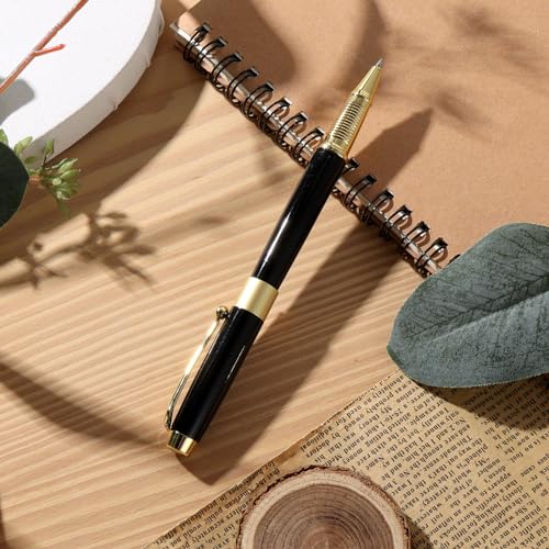 TIESOME Luxury Metal Ballpoint Pen Set, 0.5mm Business Rollerball Pens Black Ink Fine Point Pen with 2 Refills Fancy Pen Golden Trim Ball Pen with Gift Boxed for Colleagues Family(Black) - Image 4