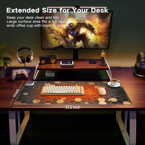 Image of iCasso Heated Mouse Pad, XL Big Desk Pad with 4 Heating Levels & 4 Auto Shut-Off Levels for Computer Keyboard, 31.5 inch x 13 inch Large Safe Desk Mat Hand Warmer for Home Office Work (Honeycomb)