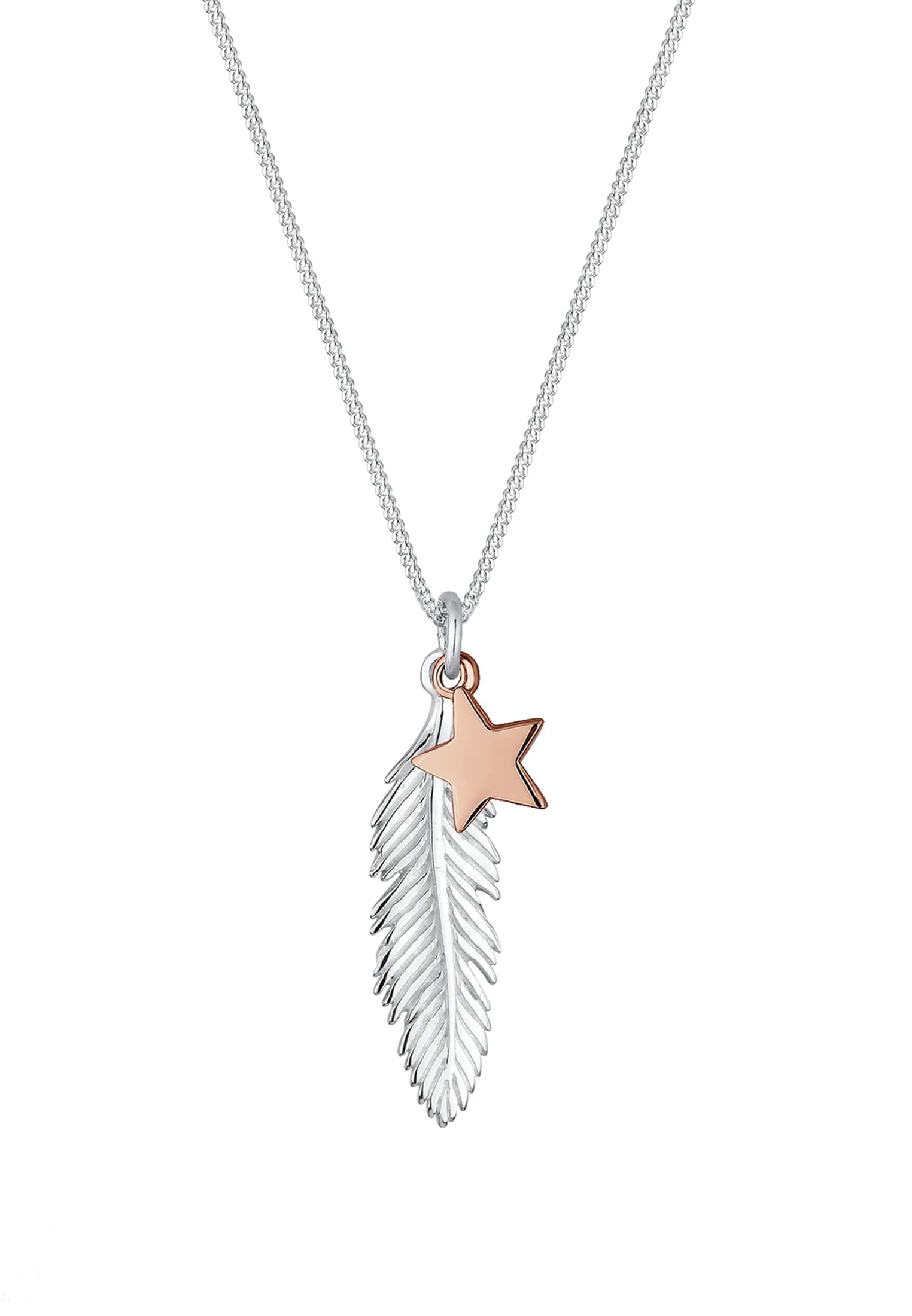 Elli Necklace Woman Feather Star Bi-Colour 925 Sterling Silver