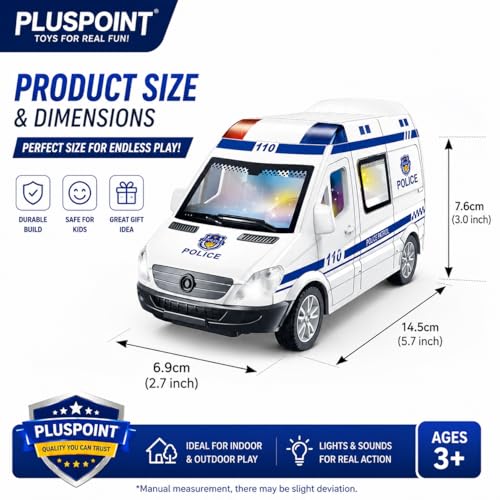 Image of PLUSPOINT Police Bus Friction Powered with Lights Sounds Push and Go Rescue Durable Friction Toy for Kids SWAT Bus Pretend Play Cop Toy for Boy Girl Toddlers