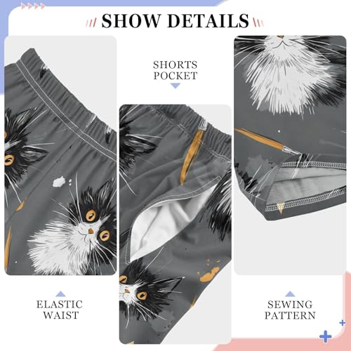 Pajama Pants Lounge Sleep PJ Bottoms Sleepwear Elastic Waist Drawstring S Cat Brush4