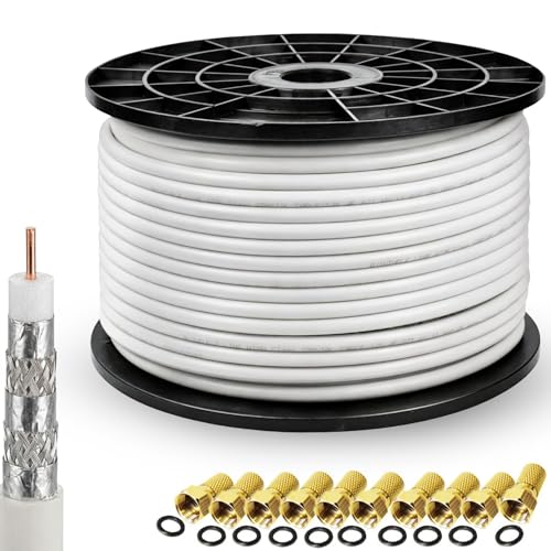 Premium X Profi PRO 100m 135dB Sat Koaxial Kabel 5-Fach geschirmt Reines Kupfer CU Koax Antennenkabel für DVB-S / S2 DVB-C und DVB-T BK 10x F-Stecker