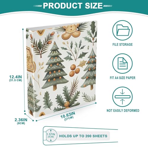 Image of Gingerbread Plant Green Christmas Tree Cookie 3 Ring Binder with 2 Interior Pockets 1.5 inch Binders 3 Ring Heavy Duty Fit 8.5 inch x 11 inch Letter Size for Office School, 2 Pack