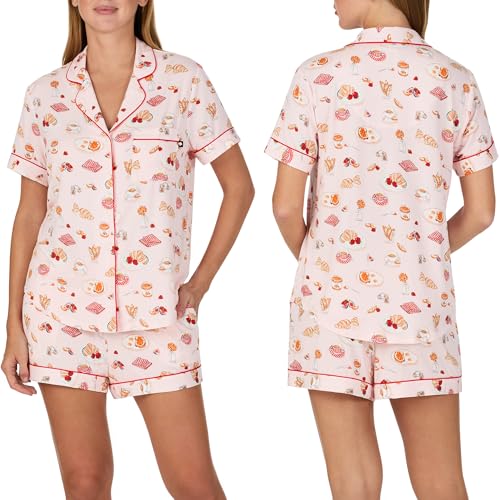 Image of kate spade new york Short Sleeve Brushed Jersey Notch Boxer Pajama Set