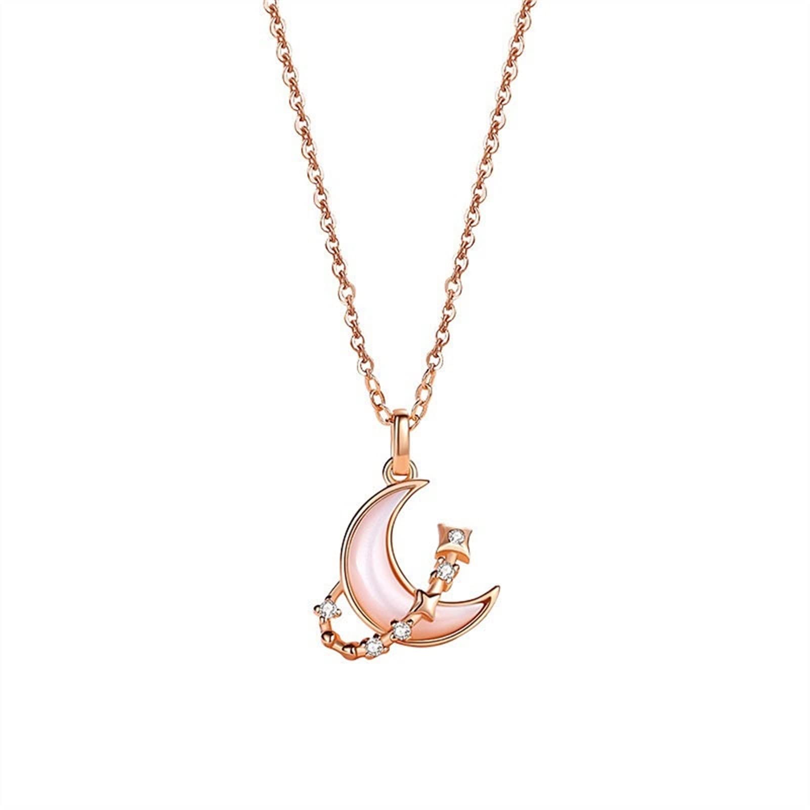 MOCHAMIK Collana Stella e Luna Che Circondano Nuova Catena in Argento 925 con Conchiglia e Clavicola Elegante Regalo di San per Fidanzate e Signore
