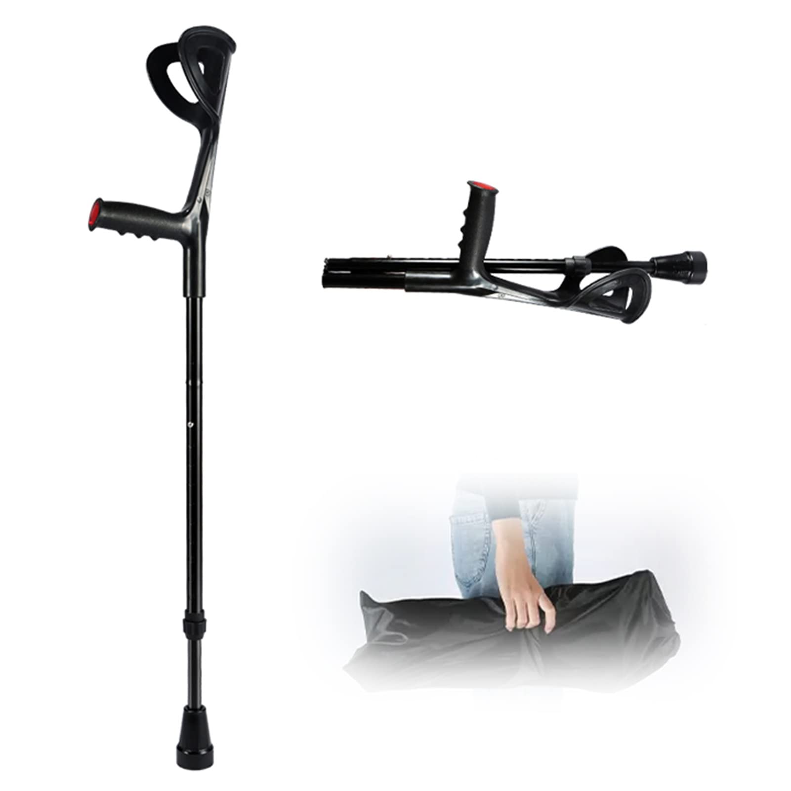 Stampelle Pieghevoli per Avambraccio,Regolabile in Altezza, Stampelle Ortopedico per Donna, Stampelle Ergonomico per Uomo, Stampelle Leggero Antiscivolo (Color : Zwart, Size : 1 PCS)
