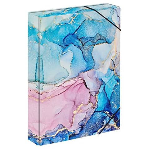 Baagl File Box for School Bag - A4 Binder Folder for Children with Elastic Strap and Inner Flaps - Collector's Folder, Collector's Box with Elastic Strap for Girls (Marble) Cover