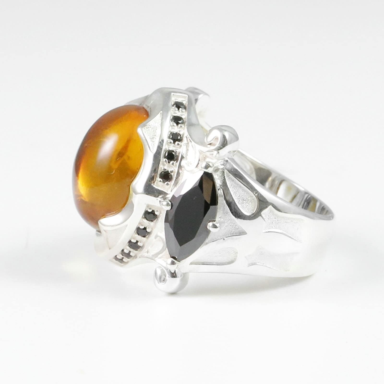 Anillo Hombre Piedra Negra, Alianzas de Boda Plata de Ley 925 Anillo Piedra con Zirconia Cúbica Plata con Caja