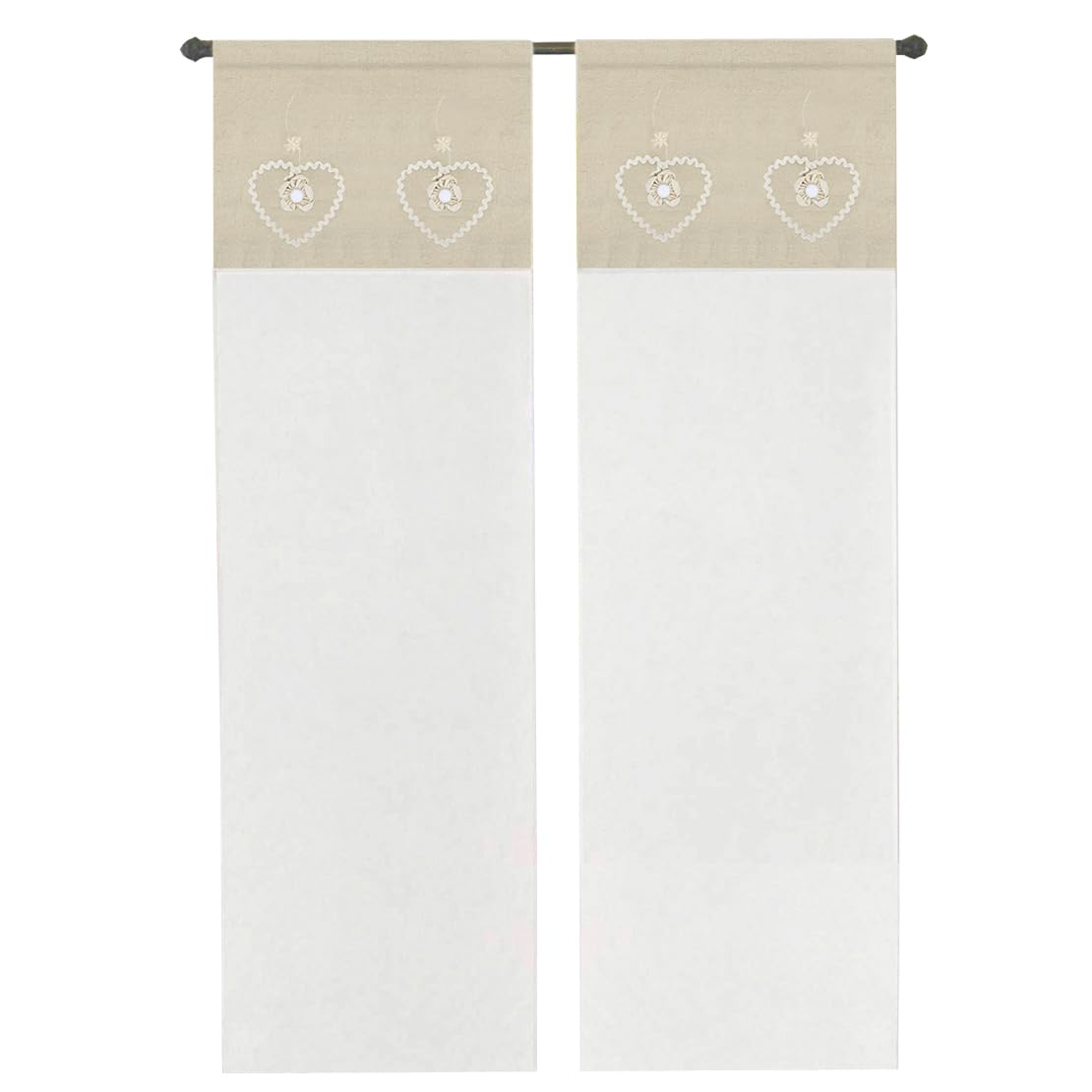 emmevi Tenda Finestra Porta Interno Coppia 2 pz Cuore Shabby Chic Mod.​TENDA RICAMATA 1 CONF 60X150 BEIGE