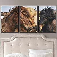 3 Piece Framed Canvas Wall Art Horsing Around Animals Farmhouse/Country Fun Horse Living Room - 16