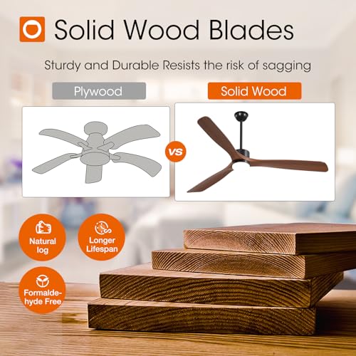 Image of addlon 72 Inch Solid Wood Ceiling Fans with Lights and Remote Control | 3CCT dimmable light, quiet reversible DC motor, 6 speeds, memory, timer; bedrooms, living rooms, covered patios and gazebos