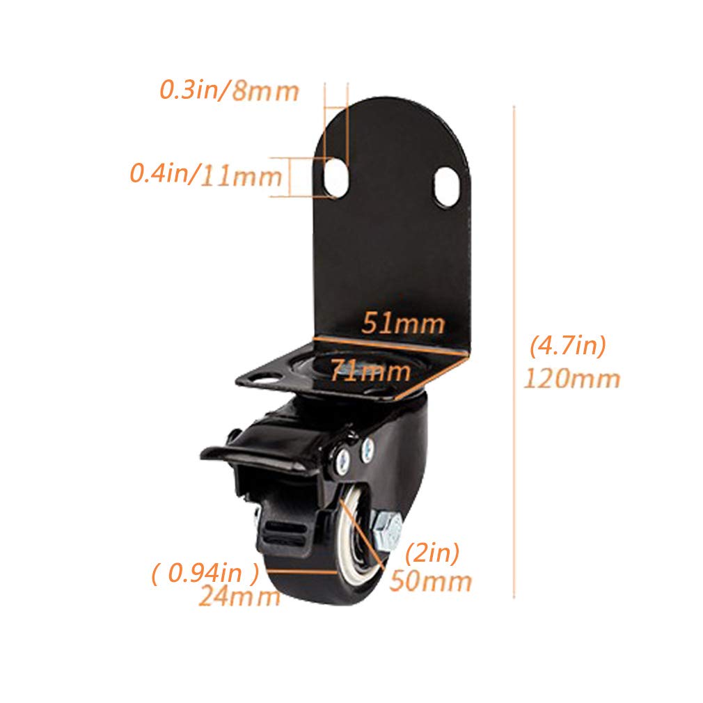 Htudcoue 8-Pack 2 Inch L-Angle Caster Wheels With Brake - Heavy Duty Swivel Casters For Furniture, Workbenches, Cribs