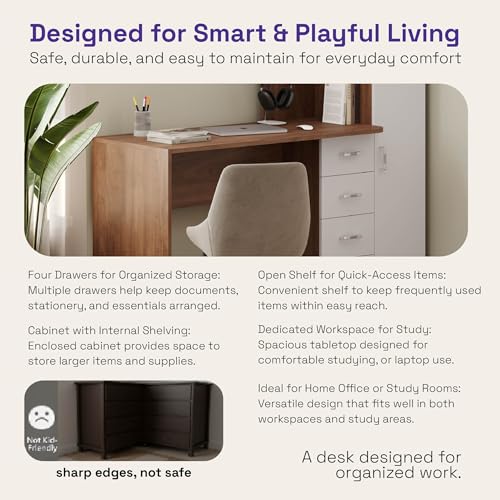 Image of Wakefit Lunark Engineered Wood Study Table - Columbian Walnut & Frosty White