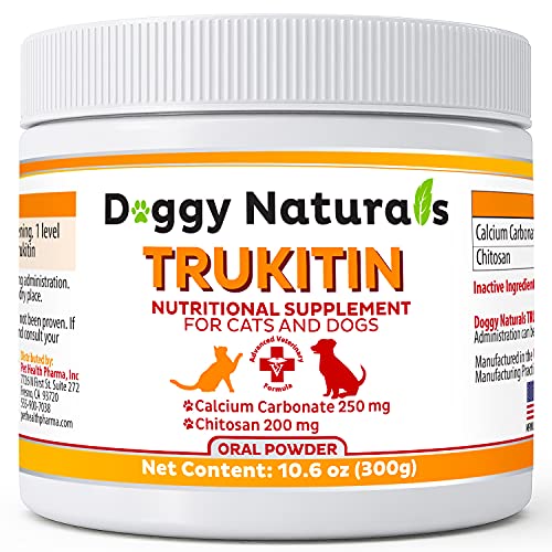 Pet Health Pharma Trukitin Chitosin Based Phosphate Binder for Cats & Dogs â€“ All Natural Human Grade Ingredients for Renal Support Supplement with Calcium Carbonate Oral Powder (Made in U.S.A)