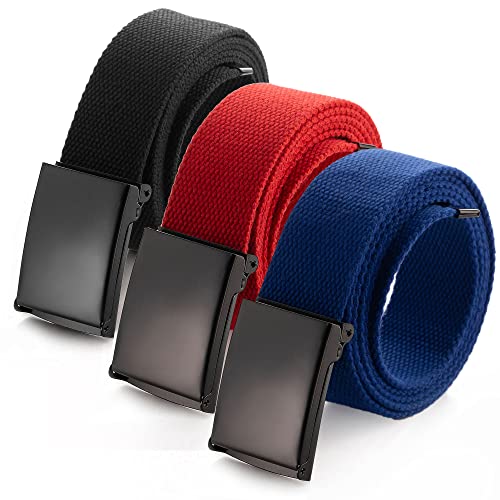 Image of Mile High Life Cut To Fit Canvas Web Belt Size Up to 52 inch with Flip-Top Solid Black Military Buckle