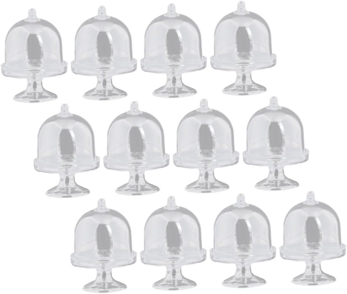Ciieeo 12Pcs Clear Candy Dome Boxes Plastic Candy Tray with Lid for Wedding Party Dessert Display Buffet Snack Holder