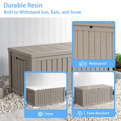 Image of 200 Gallon Large Outdoor Storage Box Waterproof, UV Resistant Resin Deck Box with Hydraulic Rod & Lockable Latch for Patio Furniture, Outside Storage Box for Garden Tools, Patio Cushions, Gray