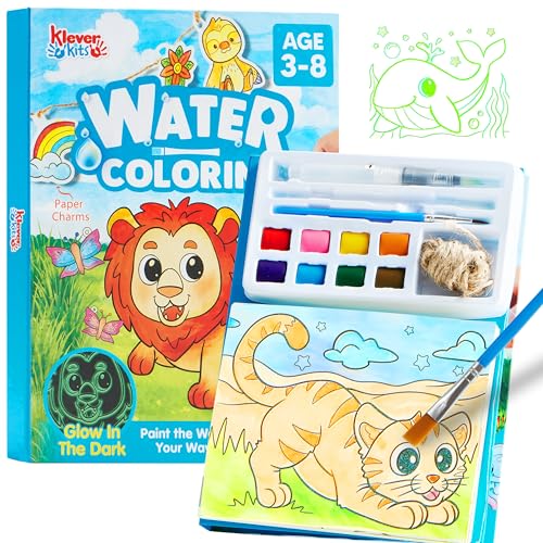 Klever Kits Paint with Water Coloring Books, Arts and Crafts for Kids Ages 3-8, Mess Free Painting for Toddlers Glow in the Dark, Travel Drawing Toys...
