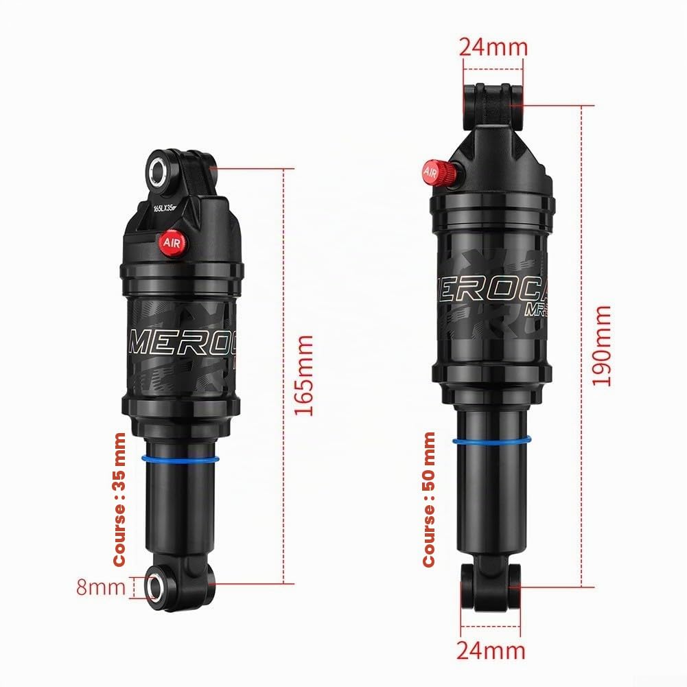 Gdfnmogo Amortisseur arrière de vélo avec contrôle de rebond 125/150/165/190 mm Amortissement réglable pour VTT Trail Riding Noir (190 mm x 50 mm)