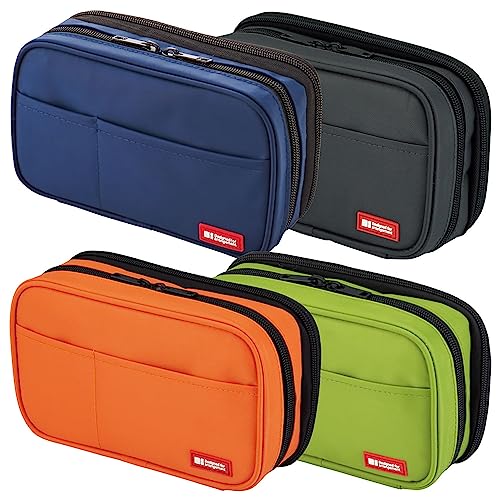 Image of LIHIT LAB Large Capacity Double Zipper Pencil Case For School Office College, Big Capacity 6 Compartments Pencil Bag Holder Adults Teen Boys Girls, Travel Cosmetics Storage, Green Camo (A7555-131)
