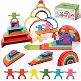 Picture of Dinhon 40-Piece Wooden Rainbow Stack Set, 4-in-1 Building Blocks preschoolers Early Development & Activity Toys Montessori Toys for Kids 1 2 3 4 Years and Older Gifts for Boys and Girls