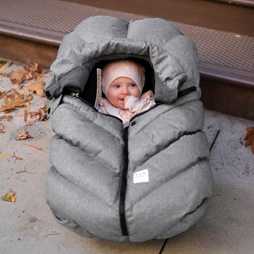 Image of 7AM Enfant Car Seat Covers - Cocoon Baby Cover for Boys & Girls, Rain & Snow Repellent, Breathable Windproof, Center Zipper, Universal Fit for Infant Car Seat (0-12M) (Heather Grey)
