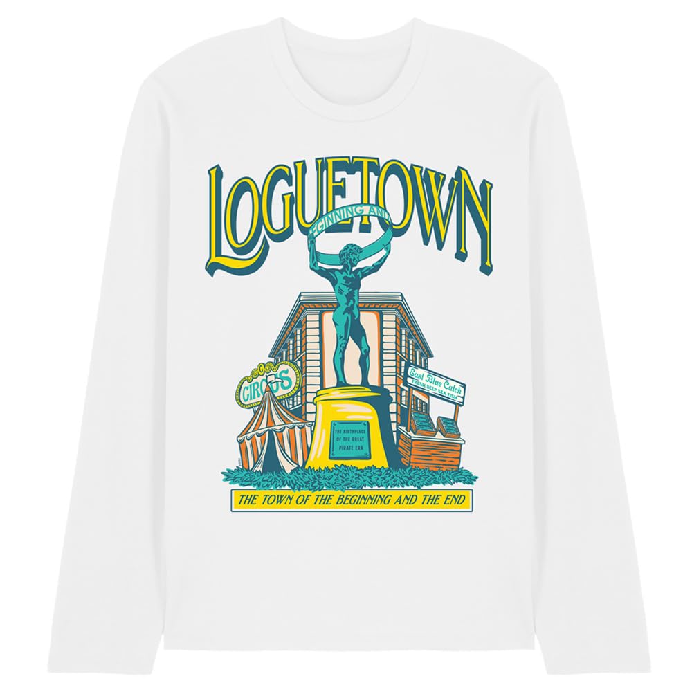 One Piece Loguetown Market Unisex Long Sleeve T-Shirt, White, Medium